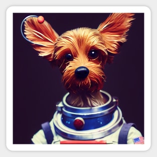 Yorkie wearing astronaut clothing Sticker